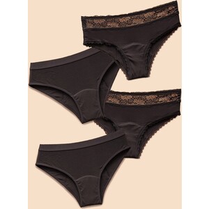 Pack de 4 bragas menstruales de algodón flujo abundante Weekly. Color: Negro. Talla: L (40-42)
